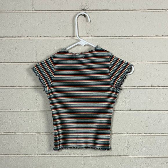 Brandy Melville multicolored striped crop top with a lettuce hem - Picture 4 of 8
